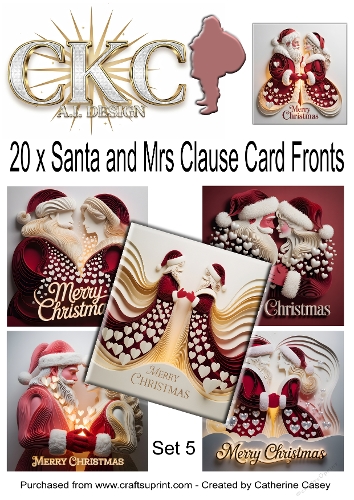 20 x 8x8 Card Fronts for Santa and Mrs Clause dressed ready for Christmas - Set 5