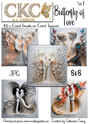 20 x 8x 8 Card Fronts or Toppers - Butterfly of Love- Set 1