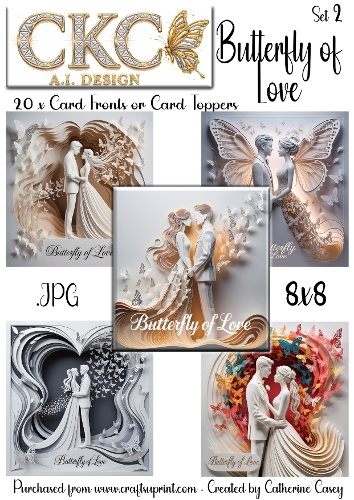 20 x 8x 8 Card Fronts or Toppers - Butterfly of Love- Set 2