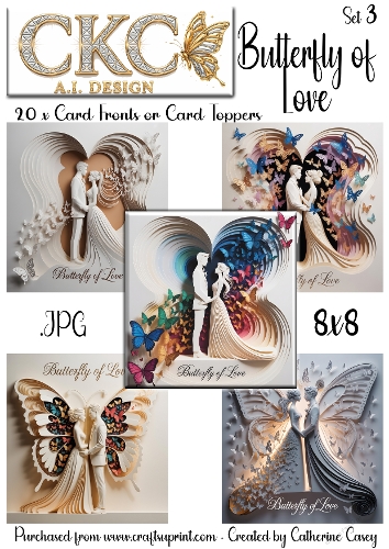 20 x 8x 8 Card Fronts or Toppers - Butterfly of Love - Set 3