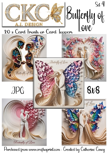 20 x 8x 8 Card Fronts or Toppers - Butterfly of Love - Set 4