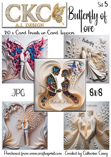 20 x 8x 8 Card Fronts or Toppers - Butterfly of Love - Set 5
