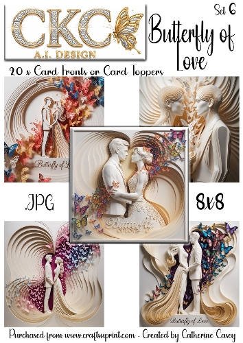 20 x 8x 8 Card Fronts or Toppers - Butterfly of Love - Set 6