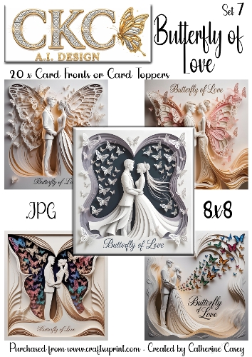 20 x 8x 8 Card Fronts or Toppers - Butterfly of Love - Set 7