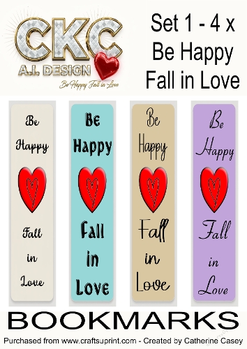 4 x Bookmarks with a Red Heart and Be Happy Fall In Love - set 1