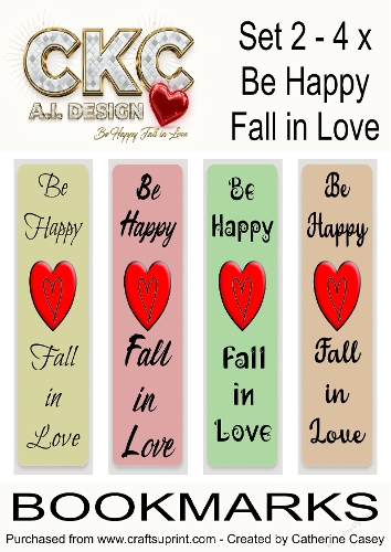 4 x Bookmarks with a Red Heart and Be Happy Fall In Love - set 2