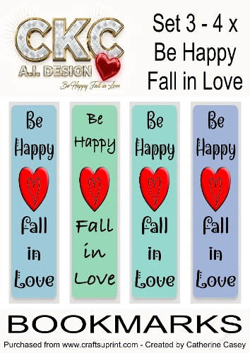 4 x Bookmarks with a Red Heart and Be Happy Fall In Love - set 3