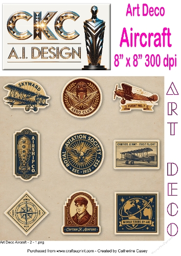 Art Deco Aviation Legends – 10 Vintage Aircraft & Pilot Sticker Collection - 2