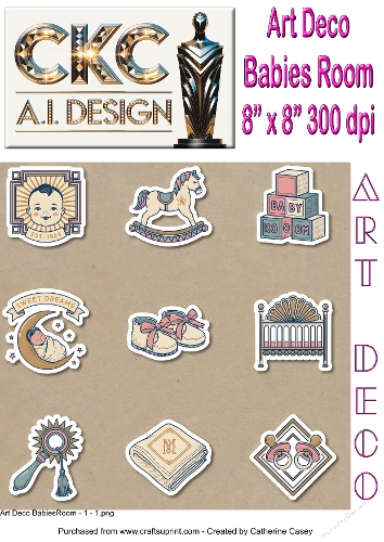 Art Deco Babys Room – 10 Vintage Nursery Sticker Collection - 1