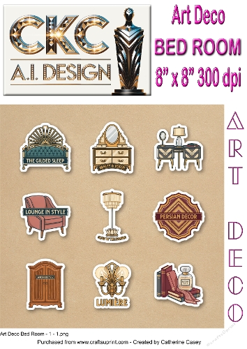 Art Deco Bedroom Elegance – Vintage Interior Sticker Collection  Description - 1