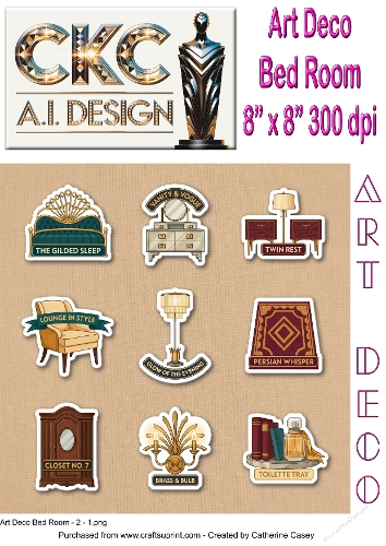 Art Deco Bedroom Elegance – Vintage Interior Sticker Collection  Description - 2