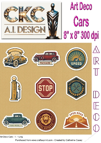 Art Deco Classic Cars – 10 pages of Vintage Motoring Sticker Collection - 1