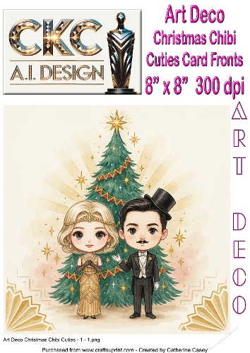 Art Deco Christmas Chibi Cuties – 10 Pages of Vintage Christmas Card Front Collection - 1