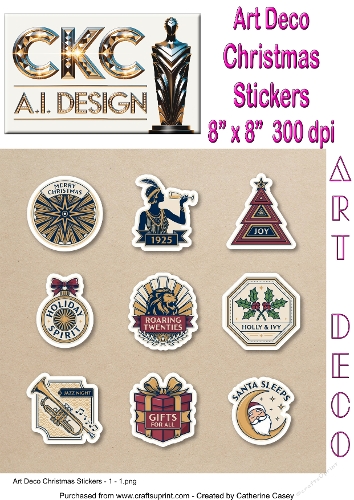 Art Deco Christmas Stickers – 10 Pages of Vintage Christmas Stickers Collection - 1