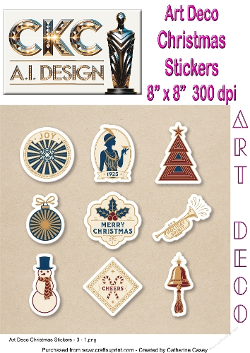 Art Deco Christmas Stickers – 10 Pages of Vintage Christmas Stickers Collection - 3