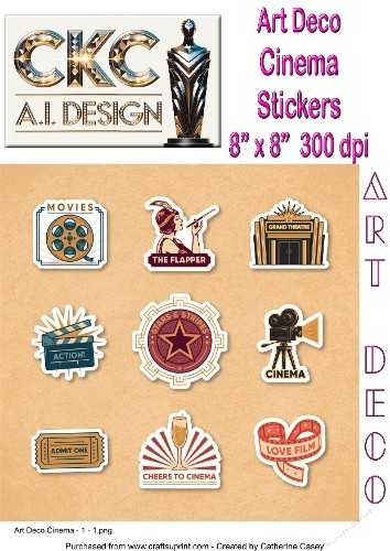 Art Deco Cinema Stickers – 10 Pages of Vintage Cinema Stickers Collection - 1