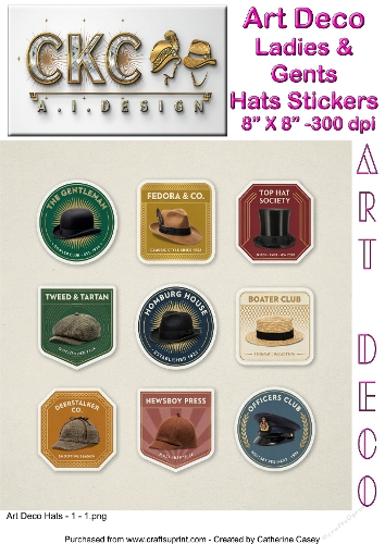 Art Deco Ladies & Gents Vintage Hats Sticker Collection 1