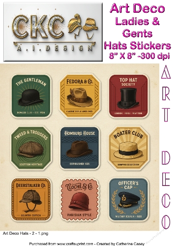 Art Deco Ladies & Gents Vintage Hats Sticker Collection 2