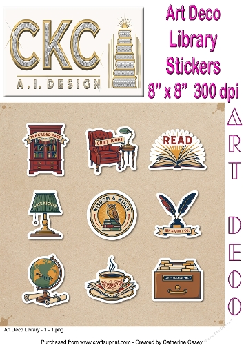 Art Deco Library & Reading Sticker Collection 1