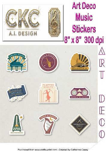 Art Deco Music & Jazz Age Sticker Collection 1