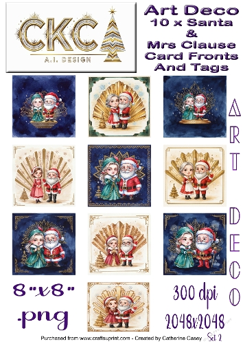 Art Deco Santa & Mrs Claus Christmas Card Collection 2