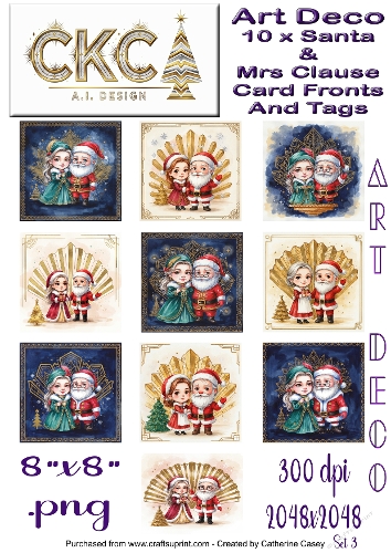 Art Deco Santa & Mrs Claus Christmas Card Collection 3
