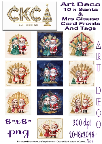 Art Deco Santa & Mrs Claus Christmas Card Collection 4