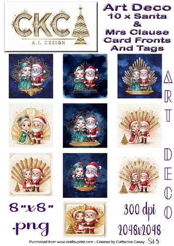 Art Deco Santa & Mrs Claus Christmas Card Collection 5