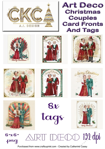 Art Deco Elegant Christmas Couples Card Fronts & Tags