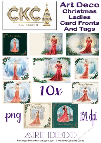Art Deco Christmas Ladies Card Fronts & Tags