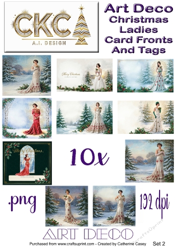 Art Deco Christmas Ladies Card Fronts & Tags 2