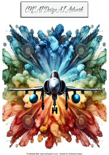 AI Aircraft – Silver Jet in a Blue and Copper Explosion