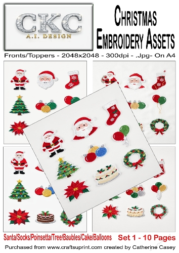 AI Christmas Embroidery Assets – Festive Stitch Collection - Set 1 - 10 Pages