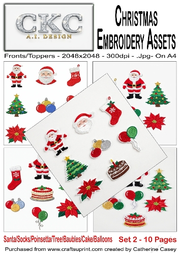 AI Christmas Embroidery Assets – Festive Stitch Collection - Set 2 - 10 Pages