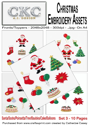 AI Christmas Embroidery Assets – Festive Stitch Collection - Set 3 - 10 Pages