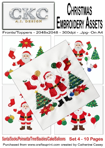 AI Christmas Embroidery Assets – Festive Stitch Collection - Set 4 - 10 Pages