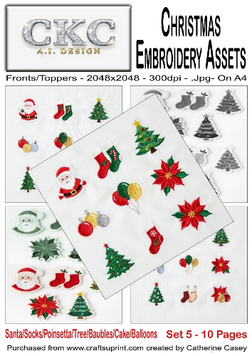 AI Christmas Embroidery Assets – Festive Stitch Collection - Set 5 - 10 Pages