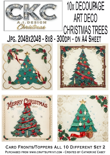 10 Decoupage Art Deco Christmas Trees – Elegant Festive Collection - Set 2