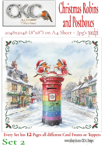 12 Christmas Robins and Postboxes – Festive Card Fronts & Toppers - Set 2