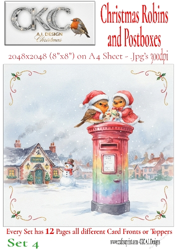 12 Christmas Robins and Postboxes – Festive Card Fronts & Toppers - Set 4