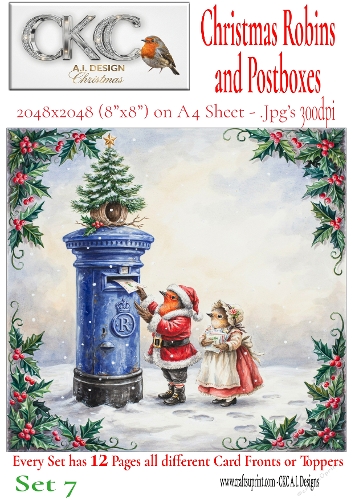 12 Christmas Robins and Postboxes – Festive Card Fronts & Toppers - Set 7