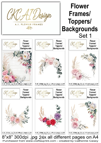 24 AI Floral Frames, Toppers & Backgrounds – Elegant Flower Collection - Set 1