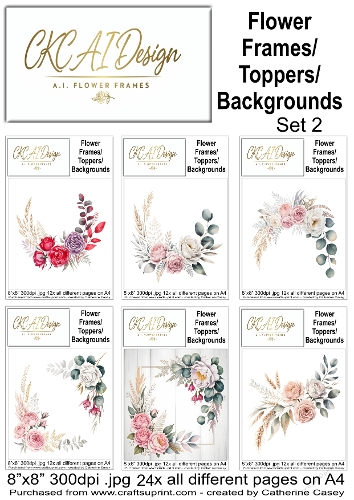 24 AI Floral Frames, Toppers & Backgrounds – Elegant Flower Collection - Set 2