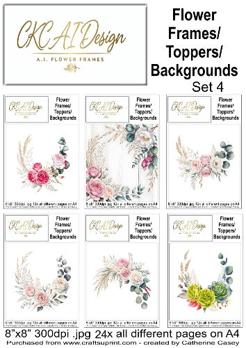 24 AI Floral Frames, Toppers & Backgrounds – Elegant Flower Collection - Set 4