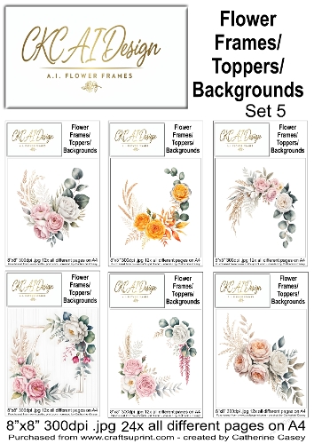24 AI Floral Frames, Toppers & Backgrounds – Elegant Flower Collection - Set 5