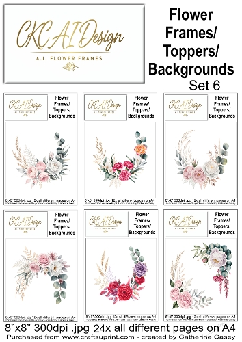 24 AI Floral Frames, Toppers & Backgrounds – Elegant Flower Collection - Set 6