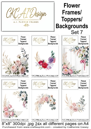 24 AI Floral Frames, Toppers & Backgrounds – Elegant Flower Collection - Set 7