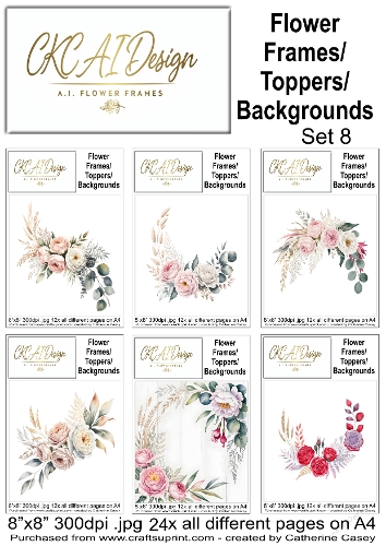24 AI Floral Frames, Toppers & Backgrounds – Elegant Flower Collection - Set 8