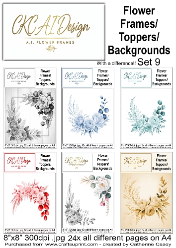 24 AI Floral Frames, Toppers & Backgrounds – Elegant Flower Collection - Set 9