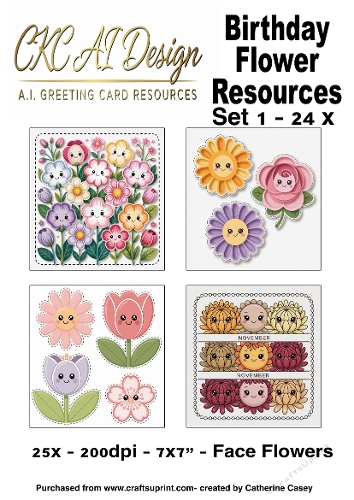 24 AI Flower Faces – Cute Floral Greeting Card Resources